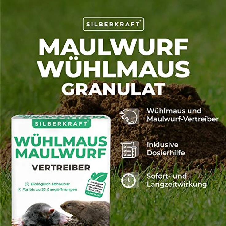 Silberkraft Wühlmaus- und Maulwurfschreck 200 g - Granulat zur Abwehr & Bekämpfung - Maulwurf- und Wühlmausvertreiber zum Vertreiben und bekämpfen - Falle, Gift und Gas Alternative (200 g) - Preisvergleich – Bild 2