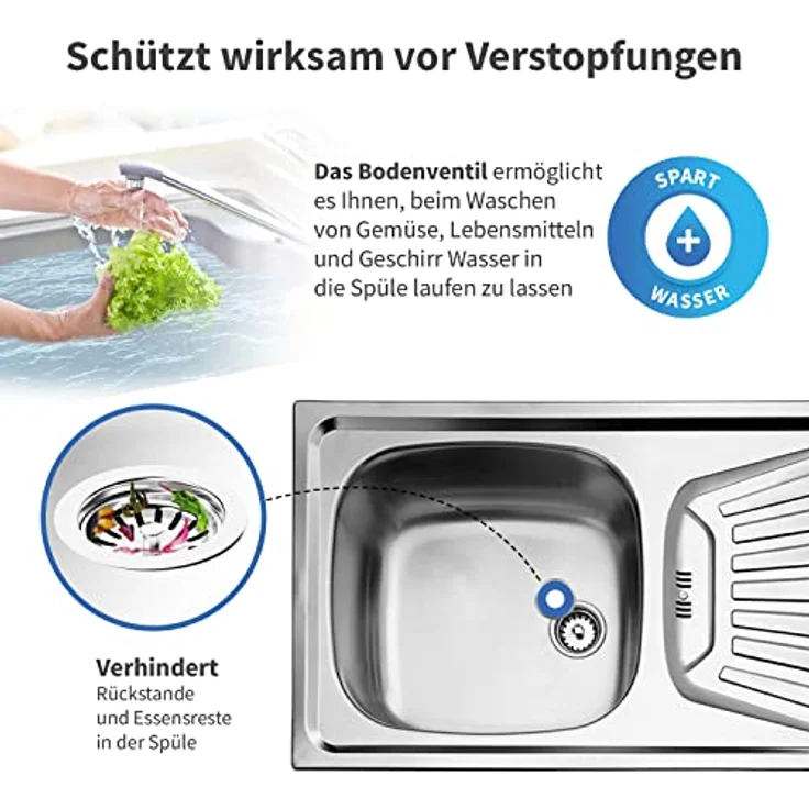 AquaDE Siebkorbventil AQUADE Ø 114 mm mit Raumschaffer 1 Zoll Anschluss für Überlauf, Edelstahl & weißer Kunststoff – Bild 5