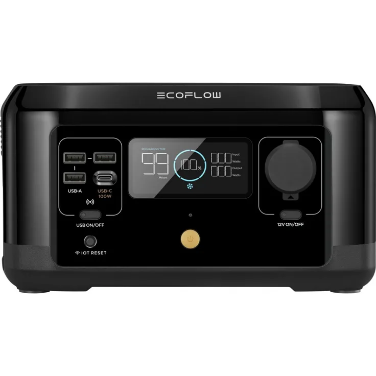 EcoFlow RIVER mini Wireless Power Station 220 V Elektrostart AC, DC, USB-A, Solar, USB-C, 0,3 kW 210 Wh schwarz 2,85 kg Schnellladung kabellos laden