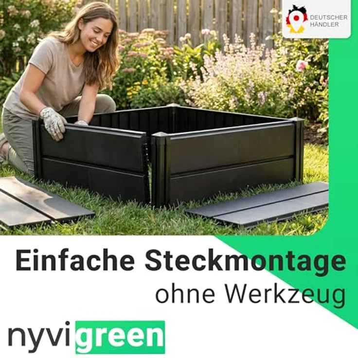 NYVI Hochbeet NYVIGreen 158x44x31cm, Blumenbeet aus wetterfestem Kunststoff, Steckmontage ohne Werkzeug, anthrazit, erweiterbar, langlebig – Bild 6