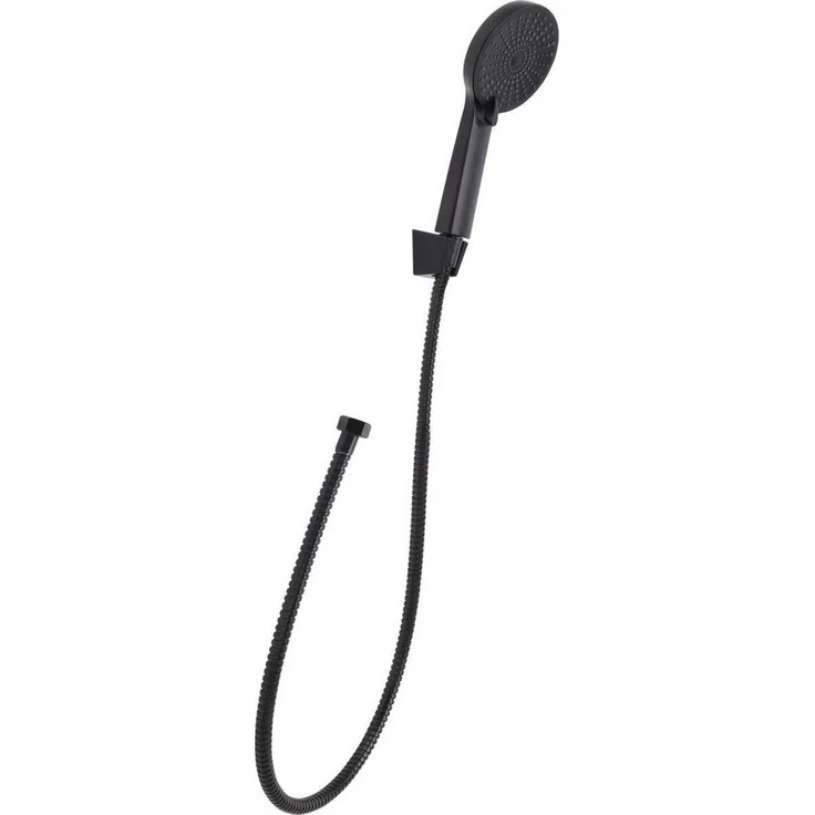 Bathroom Solutions Handbrause, 3-Funktions-Duschkopf Ø 11 cm mit 150 cm Edelstahlschlauch und Wandhalterung, schwarz matt/silber