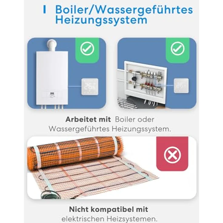 meross Smart Thermostat Boiler, Digitales WiFi Thermostat mit Sprachsteuerung für HomeKit, Siri, Google und Alexa, 0.1℃ Genauigkeit, abgerundete Glasscheibe, pure weiße LED-Beleuchtung – Bild 2