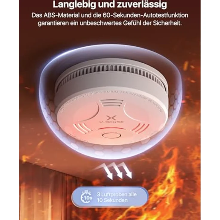 X-Sense SD11 Rauchmelder mit 10 Jahren Batterie, TÜV Rheinland Zertifiziert, Stummschaltung, Selbsttest Funktion, 1er Set – Bild 4