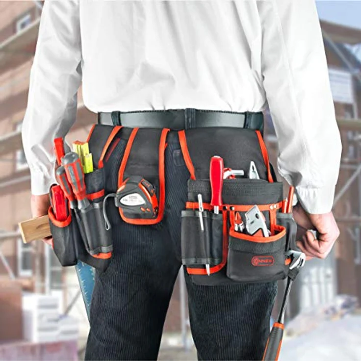Connex Werkzeug-Gürteltasche - 16 Fächer - Mit Metallclip & Universalhaltern - Aus Polyester - Pflegeleicht - Werkzeugtasche mit Gürtel - Werkzeuggürtel - Gürteltasche mit Hammerhalter - COX952054 – Bild 2