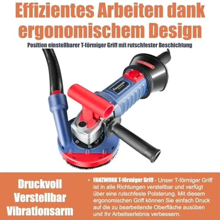 FANZTOOL Multischleifer Betonschleifer Winkelschleifer Sanierungsfräse 1400W Set mit Absaughaube und Schleifteller und Metallbürste und Sandpapier, mit Drehzahlregelung – Bild 6