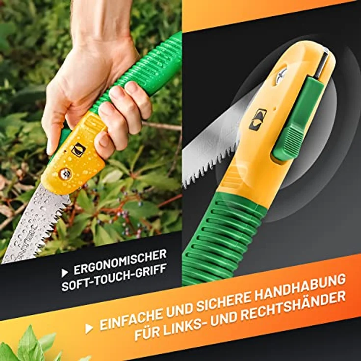 GRÜNTEK Klappsäge-Astsäge HAI Faltsäge 180 mm, gehärtete Zähne, 3D-Verzahnung, praktische Gartensäge, Soft-Touch-Griffe, handliche Säge, Handsäge, Taschensäge, Campingsäge sehr leicht 248 g – Bild 4