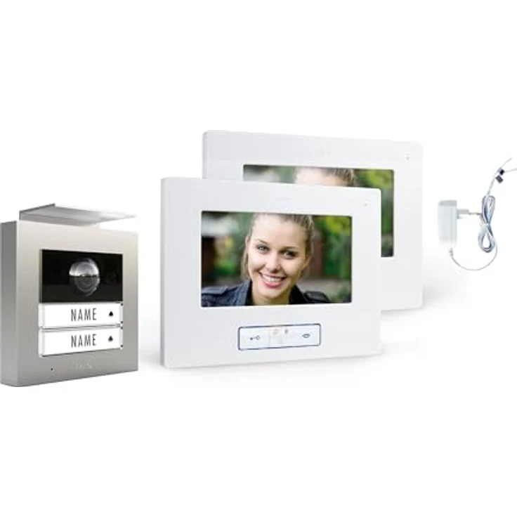 m-e modern-electronics VDV 20206 S Video-Türsprechanlage, Weiß/Anthrazit mit hochauflösendem Farbdisplay und Nachtsichtfunktion – Bild 1