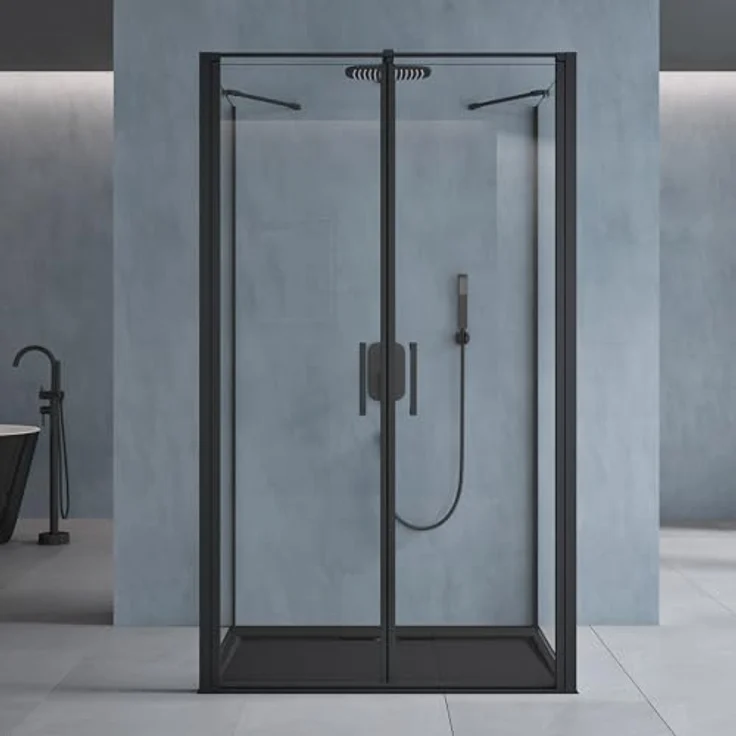doporro Ravenna66UK U-Form Duschkabine 75x90cm, Duschabtrennung in schwarz mit 2 Drehtüren aus ESG-Sicherheitsglas und NANO-Beschichtung – Bild 2