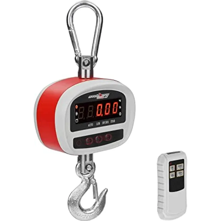 Steinberg Systems SBS-KW-300KE Kranwaage Hängewaage Digital mit Fernbedienung 300 kg / 50 g, LED Display, inkl. Sicherheitshaken, Karabinerhaken, 6 Batterien