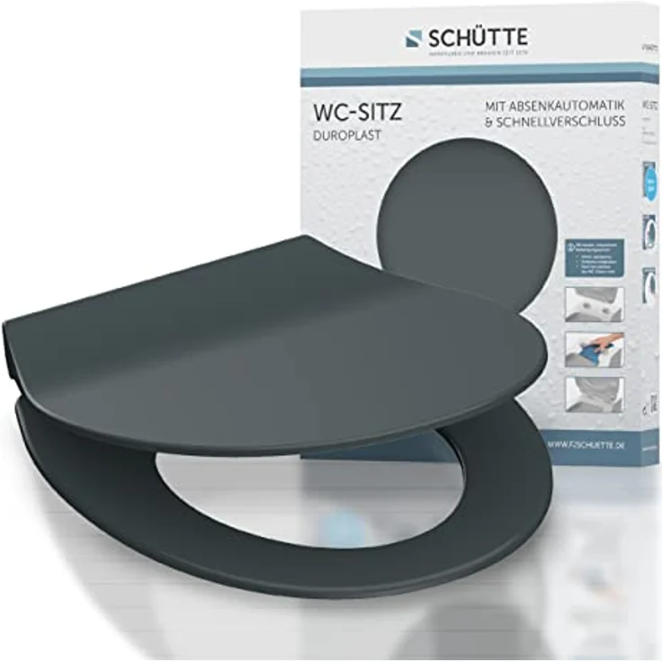 Schütte WC-Sitz Slim Anthrazit Duroplast mit Absenkautomatik, Schnellverschluss und universeller Form – Bild 1