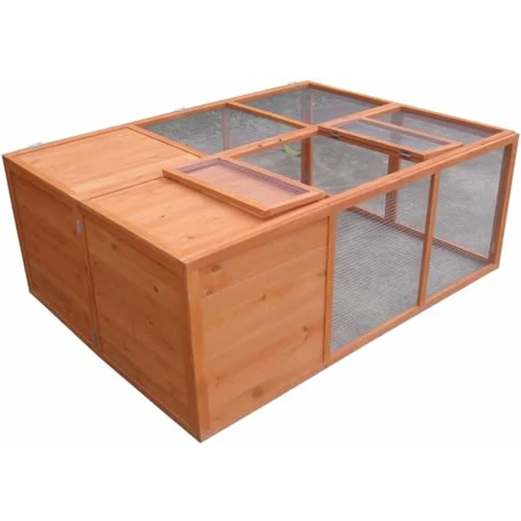 Mucola Freilaufgehege klappbar Kleintierstall draußen Outdoor Hasenstall 160x119x60cm aus Holz mit Gitter und Ausbruchsperre, Freilauf - Mucola Freigehege, Braun – Bild 5