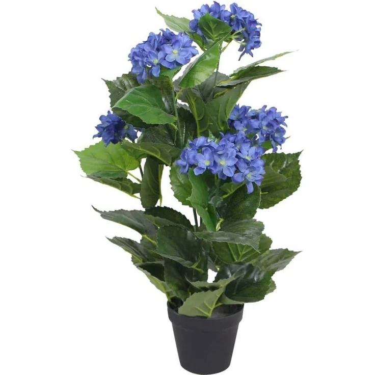 furnicato Kunstpflanze Künstliche Hortensie mit Topf 60 cm Blau, detailgetreue Blätter, lebensecht, Höhe 60 cm