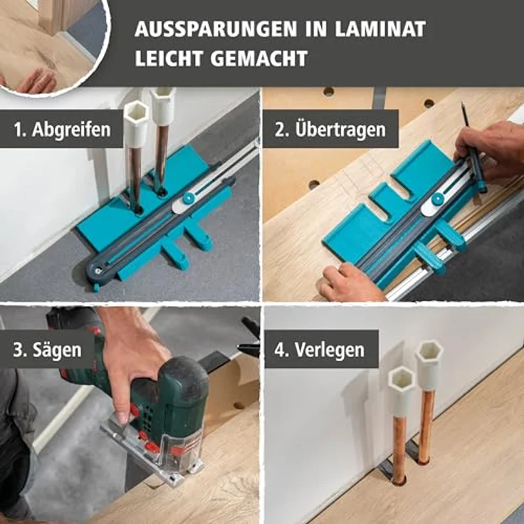 wolfcraft Konturenlehre PRO, breite Nadelschablone zum Abtasten und Übertragen von Schnittverläufen, 250 mm Breite, Teleskopschiene bis 700 mm, 168 Taststifte – Bild 2