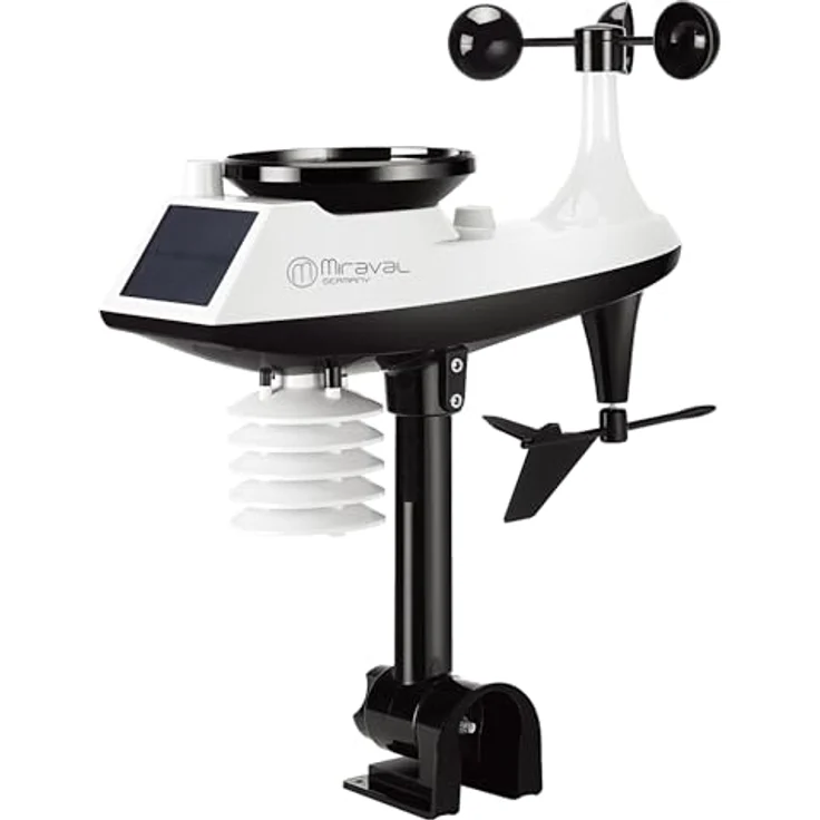 Miraval Funk-Wetterstation, digitale Wetterstation mit Windmesser, Regenmesser, 24-Stunden-Wettervorhersage, schwarzes Design – Bild 3