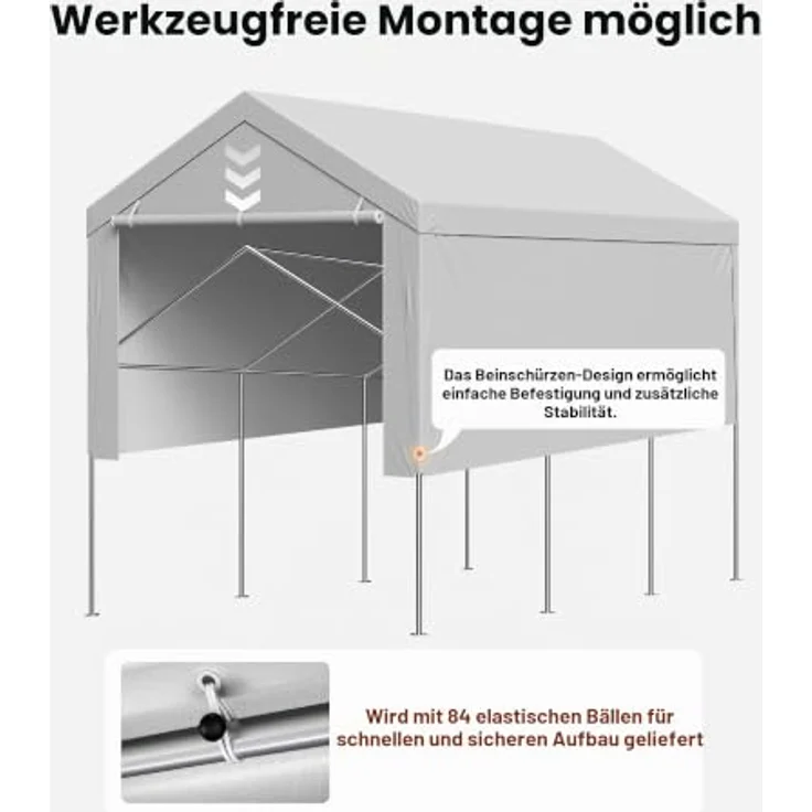 VEVOR Carport-Ersatzdach, 3,65x6,09 m, UV-beständige Garagenzeltplane mit Seitenwänden, grau, tragbare und strapazierfähige Autounterstandsplane – Bild 6