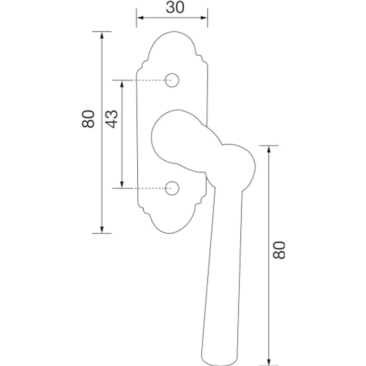 SCHÖRGHOFER 2547 STIFT 7/40, Fenstergriff NEUMARKT, verzinkt schwarz patiniert, sichtbar geschraubt, Eisen, 80 mm Länge – Bild 2