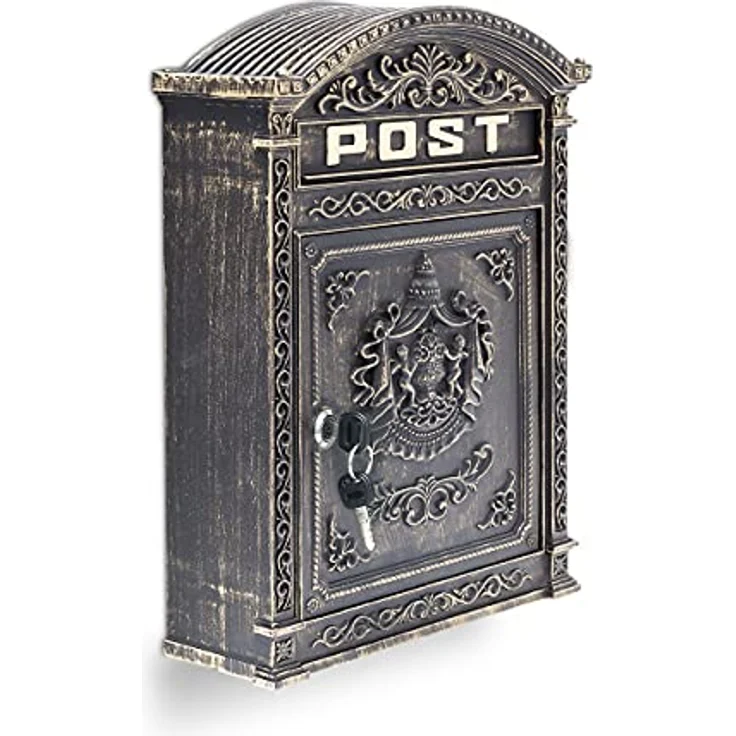 Relaxdays Briefkasten Antik Englischer Wandbriefkasten aus Aluguss mit breitem Briefschlitz für DIN A4 Umschläge HBT: 44,5 x 31 x 9,5 cm nostalgischer Postkasten mit rundem Dach, bronze – Bild 2
