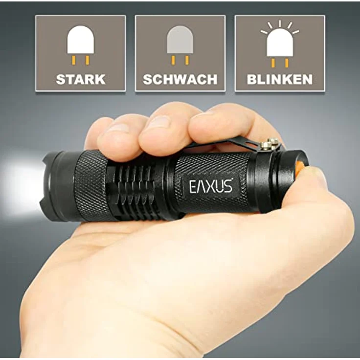 Eaxus® LED Taschenlampe Glow-X - Profi Minitaschenlampe mit Clip, extrem hell – Bild 5