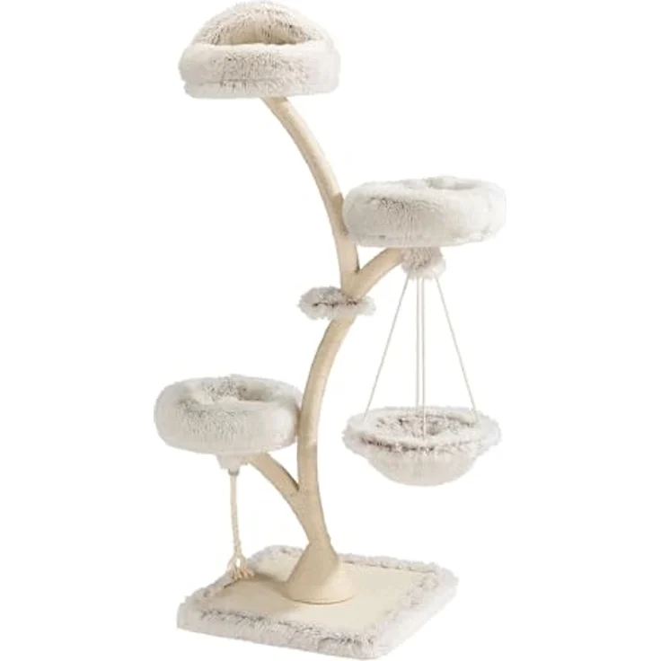 Fudajo Designer Kratzbaum mit Hängeliege, 3 Etagen, 59 x 59 x 169 cm, bis 15 kg, mit Sisal und Plüsch – Bild 1