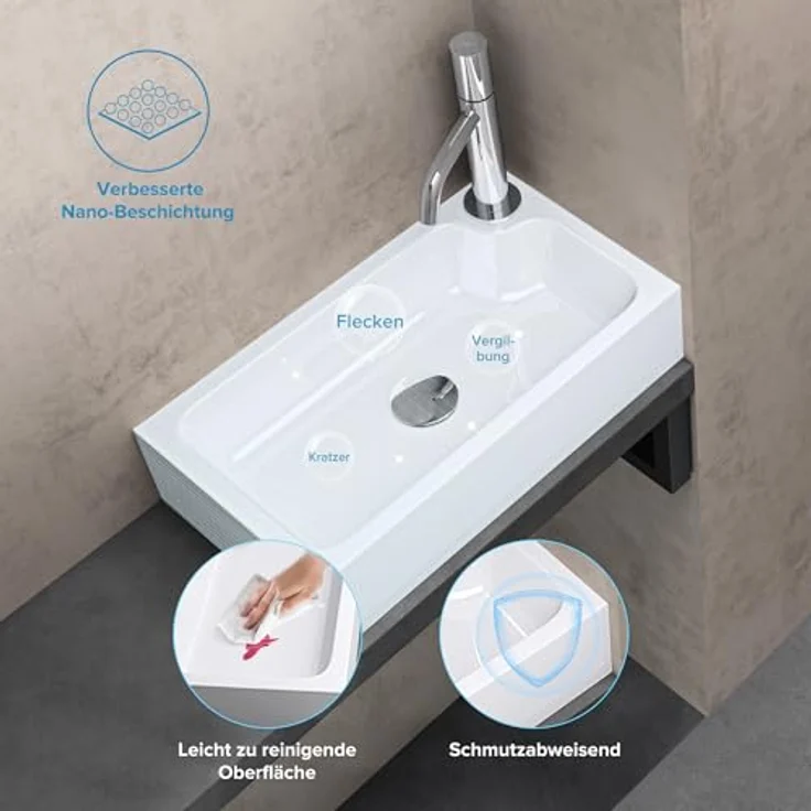 doporro Aufsatzwaschbecken Col101 aus Mineralguss, 46x26x11cm, eckig – Bild 5