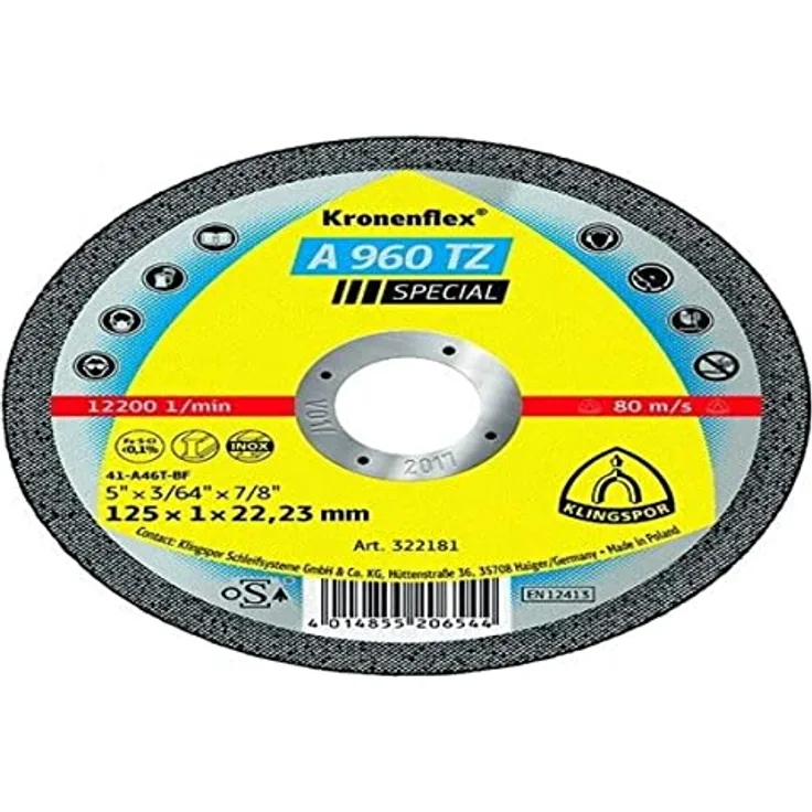 Klingspor 322180 A 960 TZ SPECIAL, Trennscheibe INOX, SPEZIAL, Verpackungseinheit 25, 115X1X22,23, 25