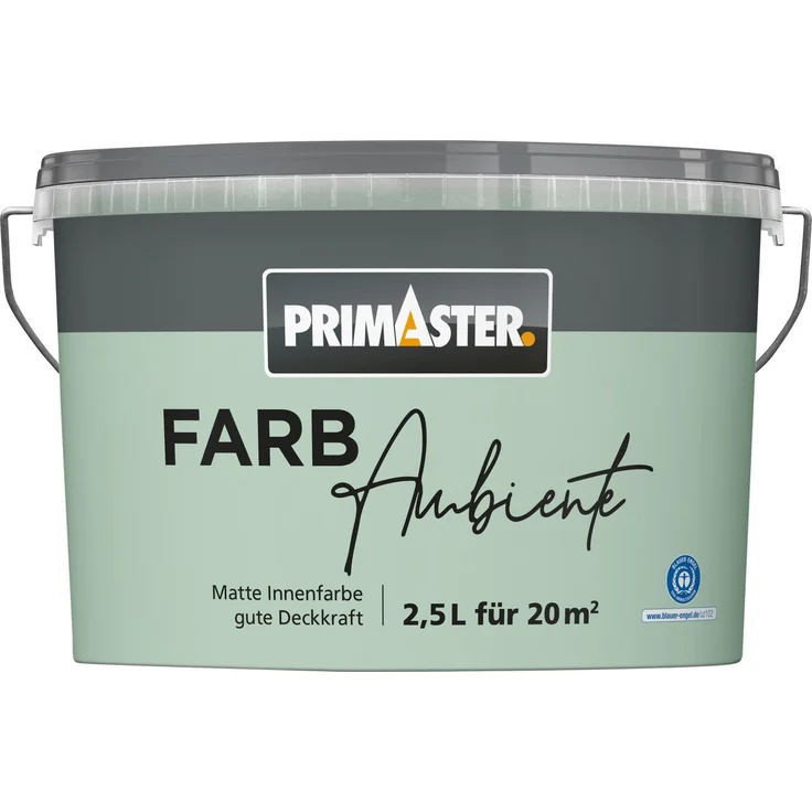 Primaster Farbambiente Wandfarbe matt minze, 2,5 L, Dispersionsfarbe für innen, gute Deckkraft, frei von Konservierungs- und Lösemitteln