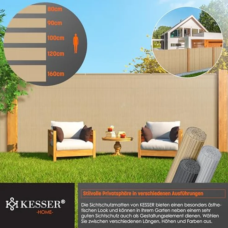 KESSER PVC Sichtschutzmatte Sichtschutzzaun Balkonverkleidung Windschutz Wetterfest verstärkten Lamellen, für Garten, Balkon Terrasse Outdoor Balkonumrandung mit Kabelbindern 120 x 500 cm, Bambus – Bild 3