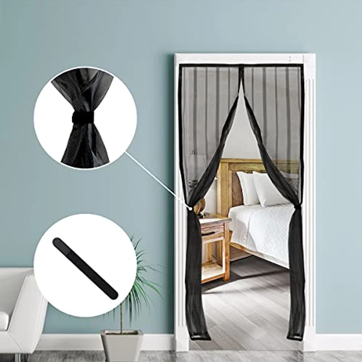 Sekey Magnet Fliegengitter Balkontür ohne Bohren, Türvorhang Fliegenschutz Schiebetür, Insektenschutz Vorhang Tür durch leichte Montage 100x220cm, Schwarz – Bild 3