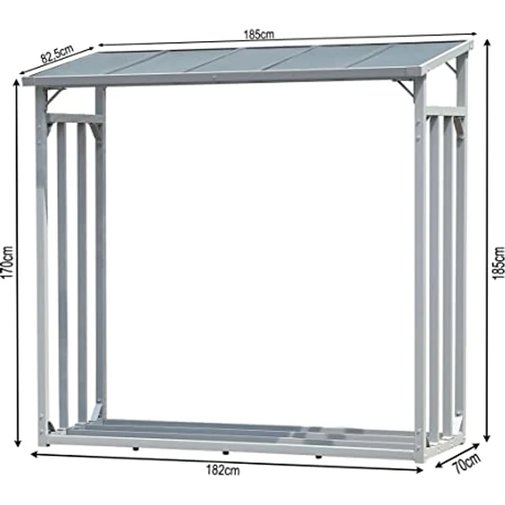 QUICK STAR Kaminholzregal Set, 2 Stück Aluminium, wetterfest, 185 x 70 x 185 cm, anthrazit, Kapazität 4,6 m³ (7 SRM) – Bild 3