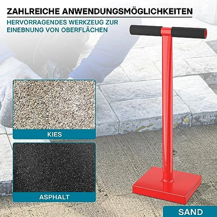Bodenverdichter 11,5 kg aus Stahl, mit 20x20 cm Grundplatte und T-Griff zum Verdichten – Bild 7