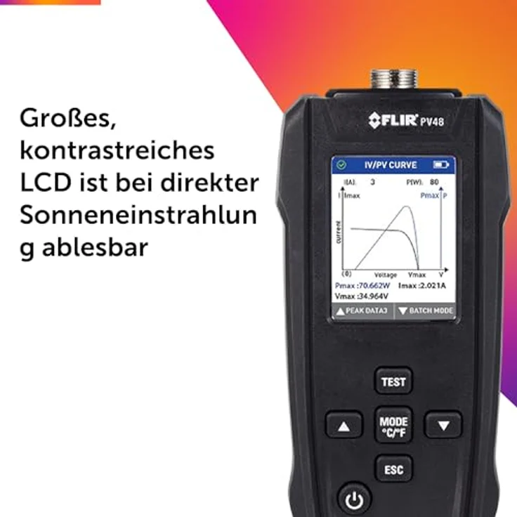 FLIR PV48, Solarmodultester und IV-Kurvenschreiber mit Temperaturmessungen, grafische Datenanalyse bis 800 W pro Panel – Bild 4