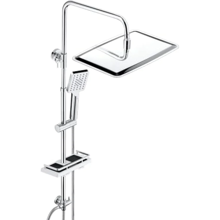 JOHO Edelstahl Duschsystem, XXL-Regendusche 35x25 cm ohne Armatur, verstellbare Duschstange, chrom – Bild 1