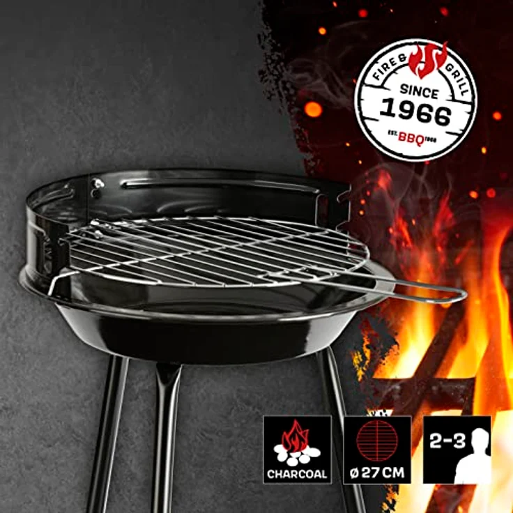 Landmann Holzkohle-Rundgrill | Mobiler Holzkohlegrill | Ideal für 2 bis 3 Personen geeignet | Ø 27 cm | Windschutz | 3 stabile Beine | Schwarz – Bild 2