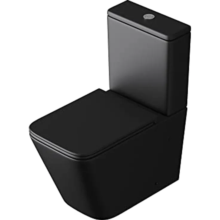 doporro Stand-WC mit Spülkasten komplett S112T schwarz matt inkl. Softclose Absenkautomatik 36x63x82cm Stand-Toilette schwarz matt spülrandlos