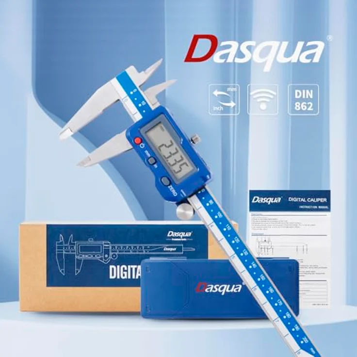 DASQUA Digitaler Messschieber 200 mm / 8 Zoll, Präzisions-Schieblehre aus Edelstahl mit großem LCD-Display, Auto-Off, Genauigkeit ±0,03 mm, inkl. Schutzbox und Ersatzbatterie – Bild 5