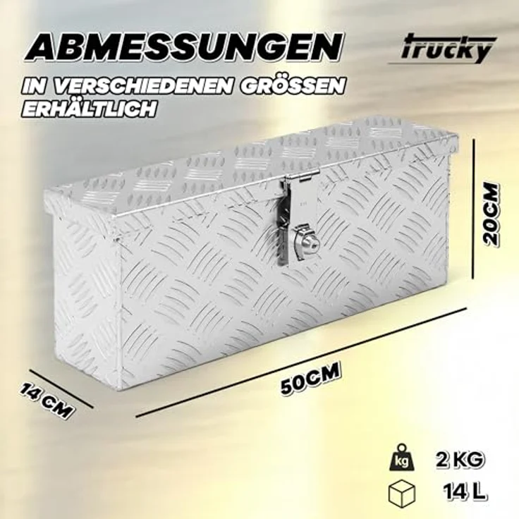 Trucky D015, Werkzeugbox aus Aluminium, 50 x 14 x 20 cm, mit Schlüssel und Ersatzschlüssel, verschließbar, robust – Bild 5