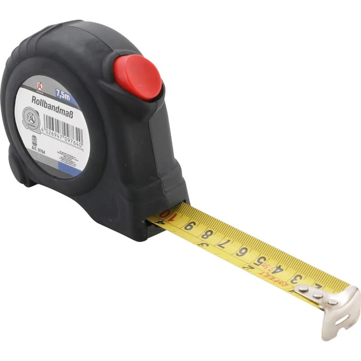 BGS TECHNIC Rollbandmaß 25 mm x 7,5 m, mit automatischem Rücklauf und Stopper, inklusive Gürtelclip