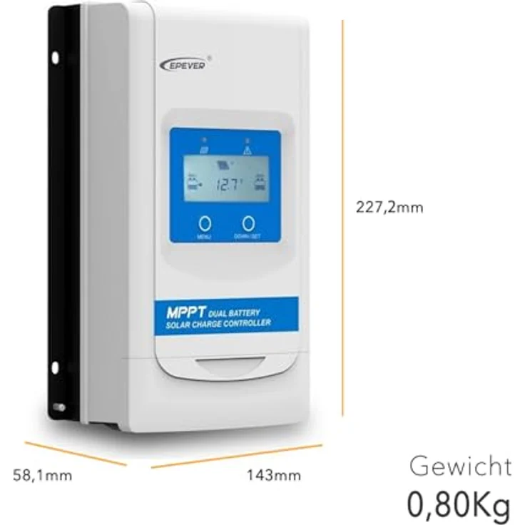 EPEVER MPPT DuoRacer 10A Laderegler solar charge controller DR1206N für 2 Batterien, 12V/24V auto work, PV 100V (DR1206N) - Ultraschneller Tracking, 99,5% Effizienz, IP33 Schutz – Bild 5