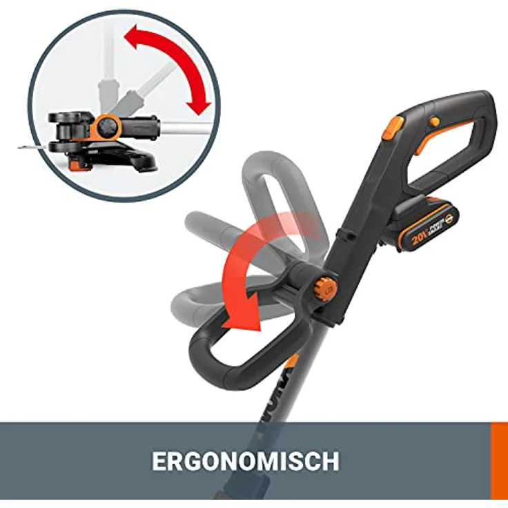 WORX WG163E.9 Akku Rasentrimmer 20V Kantenschneider Rasen 2-in-1 Funktion: Rasentrimmer und Kantenschneider Inkl. Distanzschutz, Kantenschneiderad, Fadenspule, Ohne Akku und Ladegerät – Bild 4