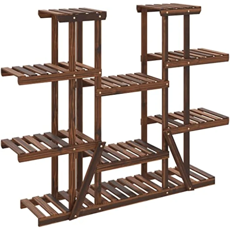 vidaXL Blumenständer, Pflanzständer 110x25x110,5 cm Massivholz Tanne, Karbonisiertes Braun – Bild 1