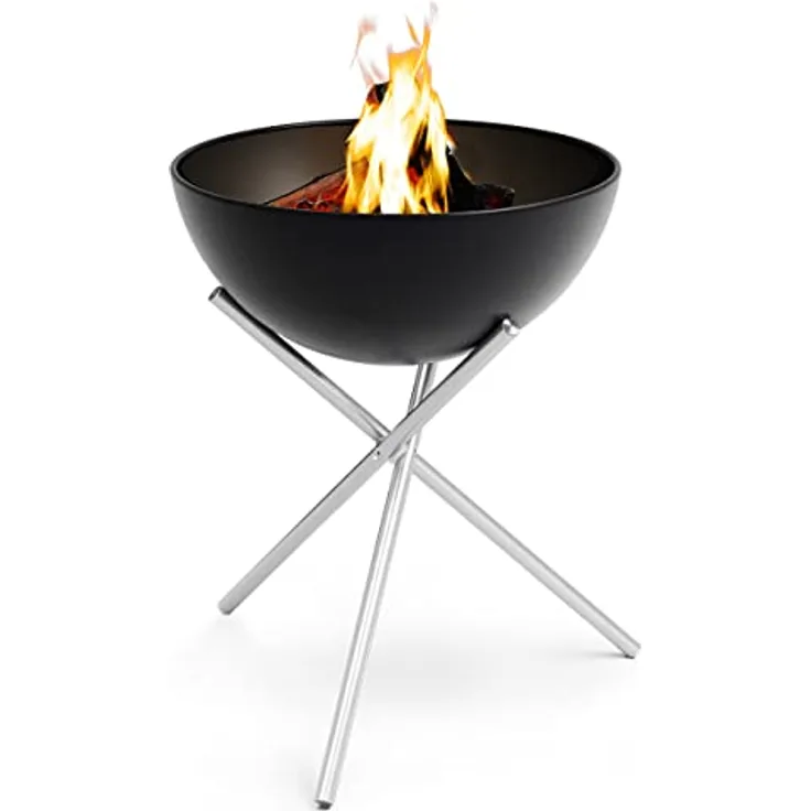 höfats - Bowl 70 Feuerschale mit Edelstahl Dreibein - raucharme Verbrennung - Feuerstelle mit Plancha Grillplatte und Grillrost nutzbar - kippbarer Feuerkorb Stahl emailliert, schwarz, Ø 70 cm