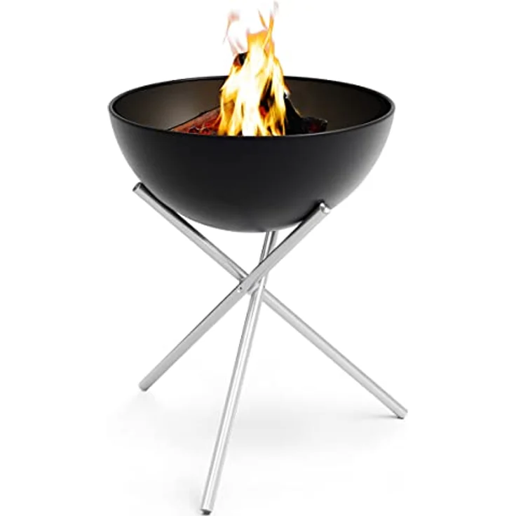 höfats - Bowl 70 Feuerschale mit Edelstahl Dreibein - raucharme Verbrennung - Feuerstelle mit Plancha Grillplatte und Grillrost nutzbar - kippbarer Feuerkorb Stahl emailliert, schwarz, Ø 70 cm – Bild 1