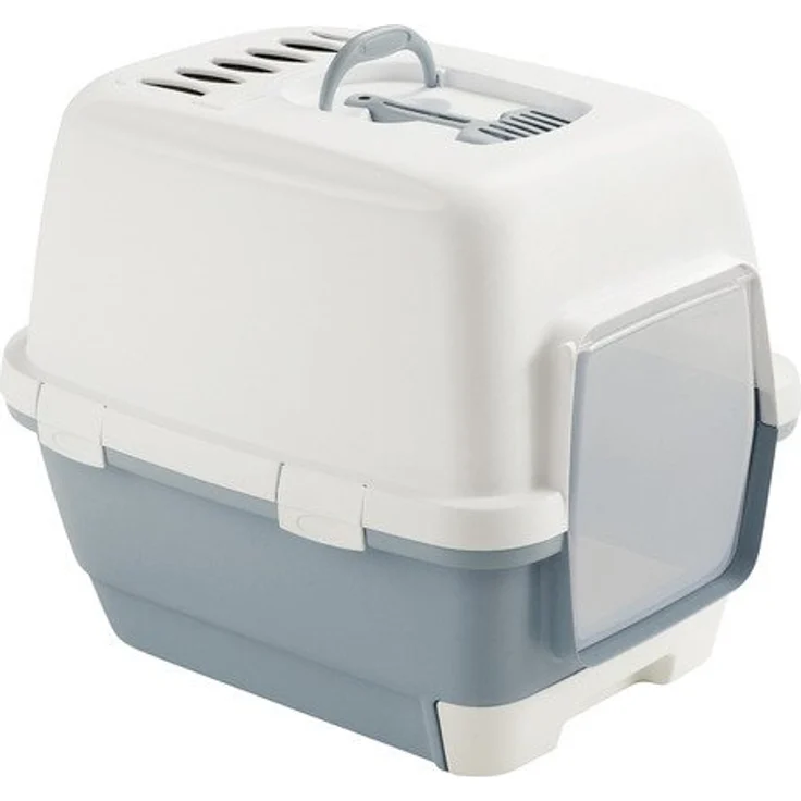 Katzentoilette Cathy Clever & Smart, mit herausziehbarem Katzenstreufach, Aktivkohlefilter, inkl. Streuschaufel, einfache Reinigung, geruchshemmend, Blau / Weiß – Bild 2