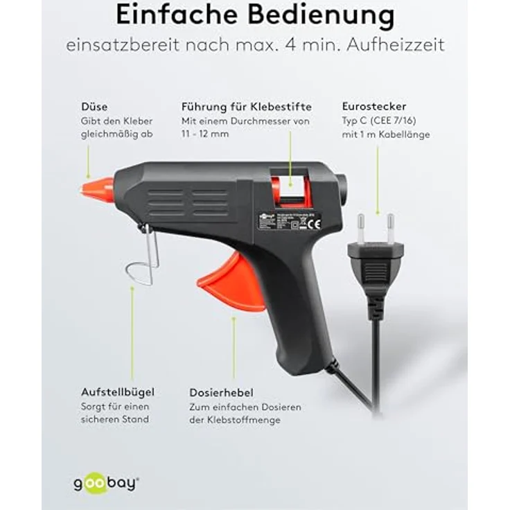 Fixpoint 59176 40W Heißklebepistole für 12mm Klebesticks zum sauberen Kleben den Hobby- und Heimbereich, schwarz – Bild 5