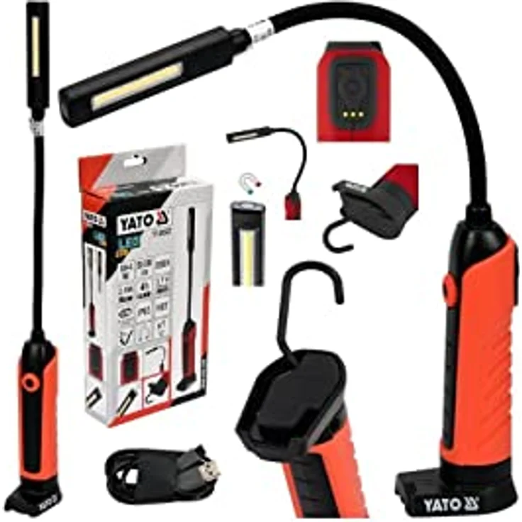 YATO YT-08527 500 Lumen COB YatoFlex Workshop LED-Lampe, USB-betrieben, mit flexiblem Schwanenhals-Arm und Saugnäpfen – Bild 5