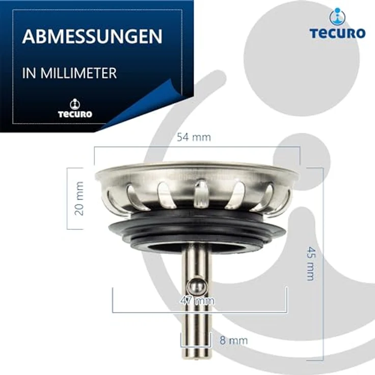 tecuro Siebkörbchen Ø 54 mm, Edelstahl-Siebkorb mit Metall-Führungsstange 8 mm und Kugel, inkl. Lippendichtung – Bild 6