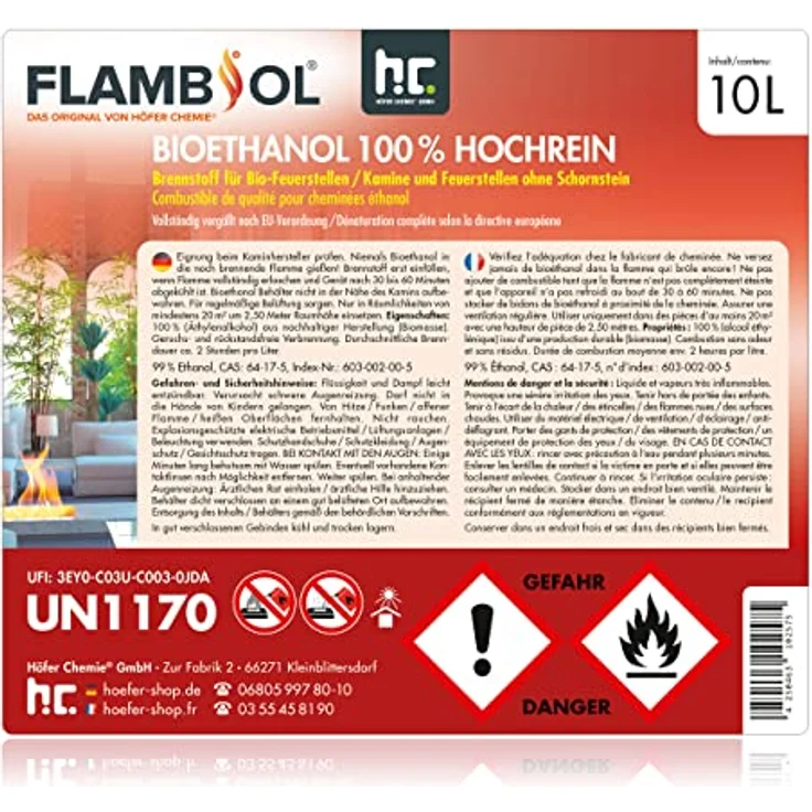 Höfer Chemie GmbH 2 x 10 Liter Bioethanol 100% in 10 L Kanistern – Bild 5