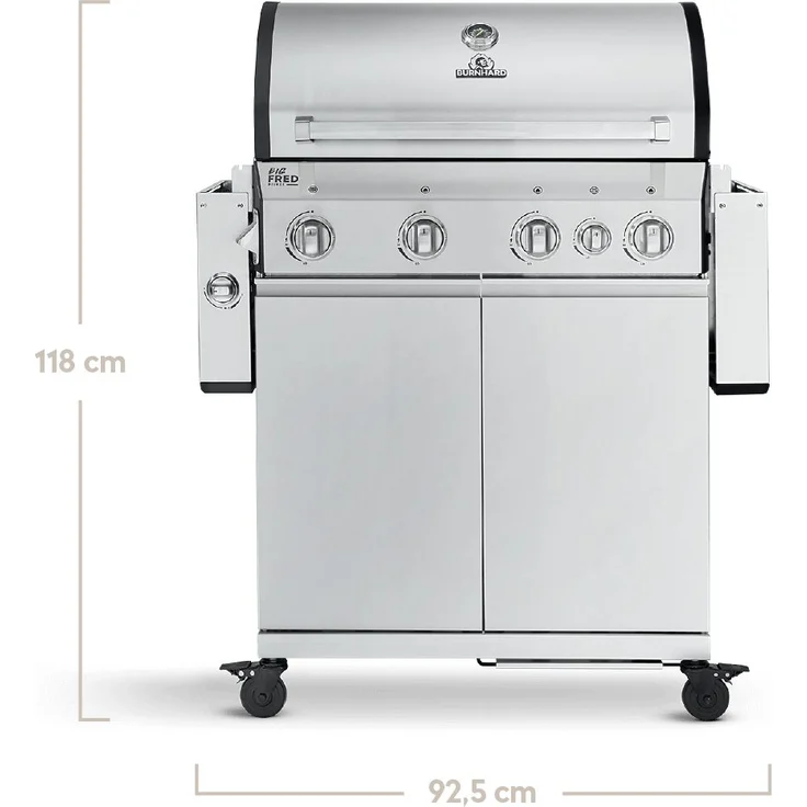 BURNHARD Gasgrill Big Fred, 4-Brenner Gasgrill, 900 Grad Infrarot-Keramikbrenner, klappbare Seitentische, 2023er Version, 20,2 kW Grill 4 Brenner Edelstahl Deluxe – Bild 2