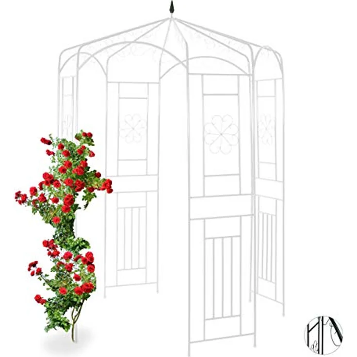 Relaxdays Rosenpavillon Metall, Rankhilfe für Kletterpflanzen, Garten, dekorativer Rankpavillon, HBT 250x160x160cm, weiß – Bild 1