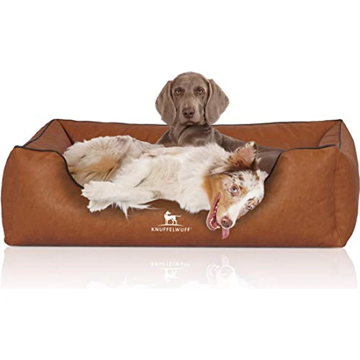 Knuffelwuff Hundebett Henderson, marmoriertes Kunstleder XL 105 x 75cm Rusty, abnehmbarer und waschbarer Bezug, leicht zu reinigen, für große, mittelgroße und kleine Hunde – Bild 1